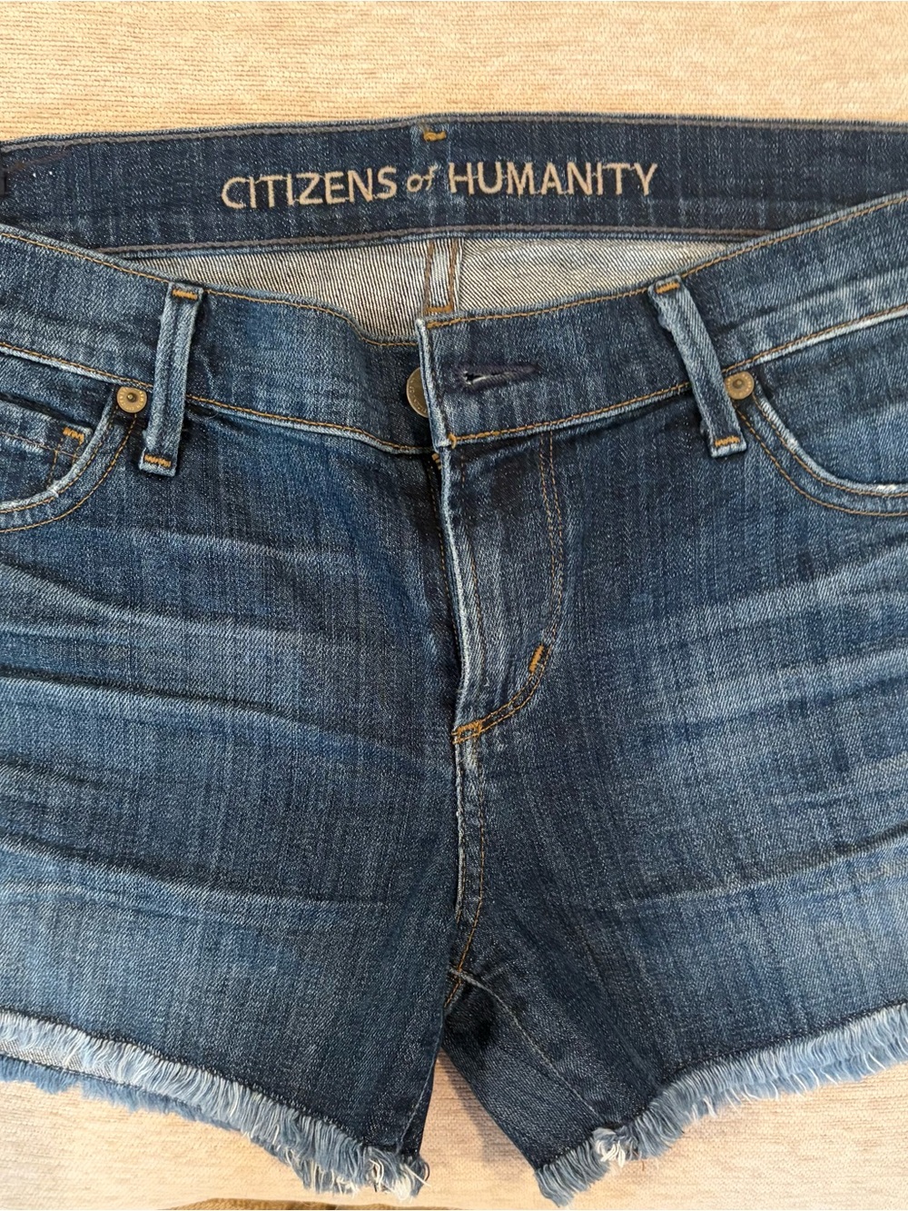 Citizens Of Humanity Blue Washed Frayed Hem Denim Shorts